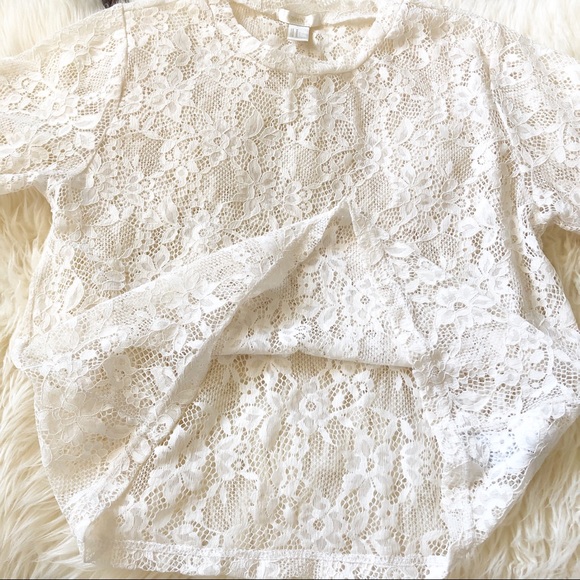 Forever 21 Short Sleeve All Lace Off White Top M - Picture 5 of 6